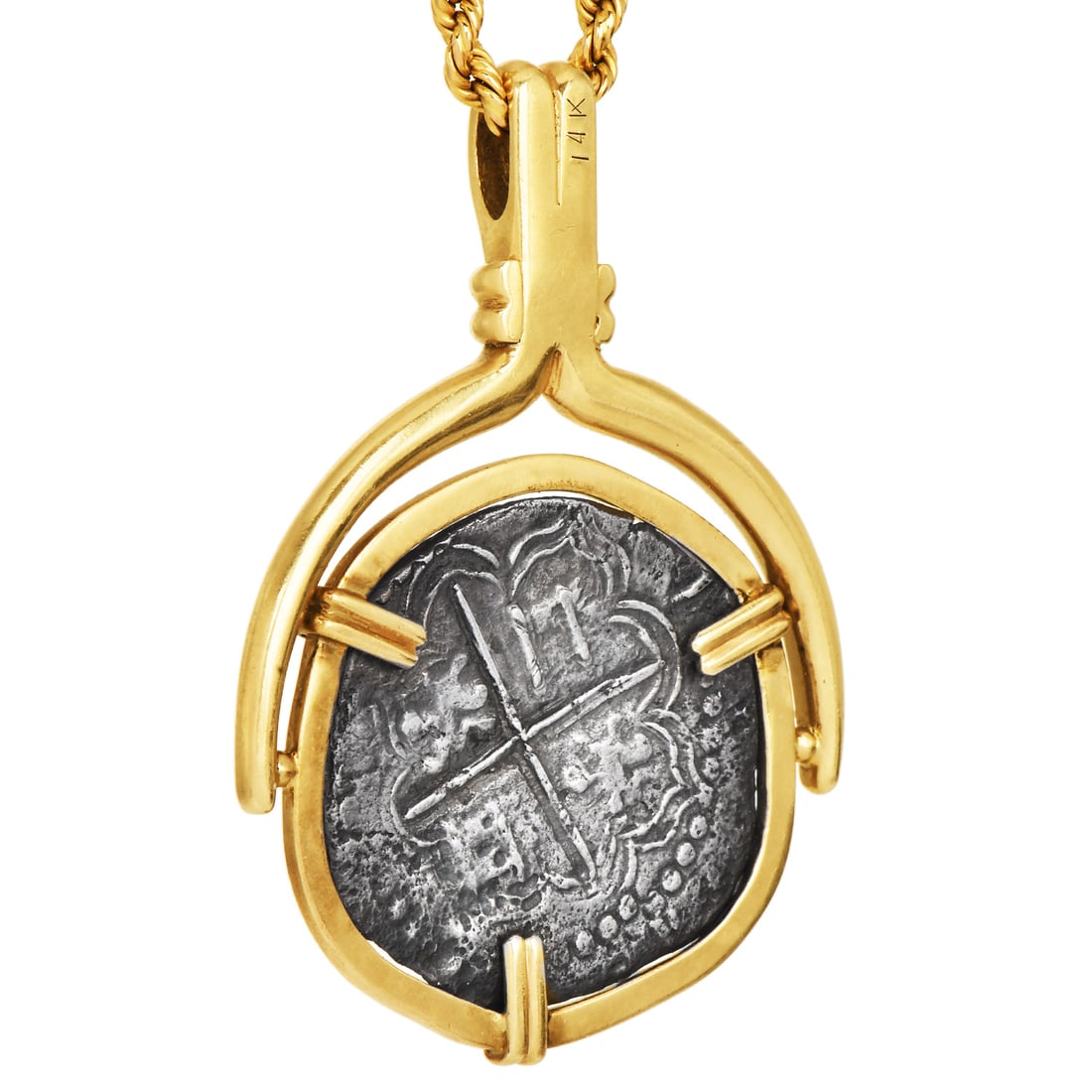 Nuestra Señora de Atocha 14K Gold Silver Spanish Shipwreck Coin Pendant 13.3 Grams With Paperwork - 5