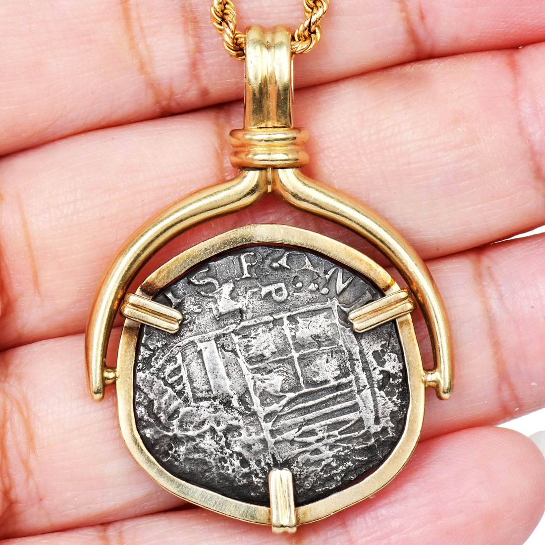 Nuestra Señora de Atocha 14K Gold Silver Spanish Shipwreck Coin Pendant 13.3 Grams With Paperwork - 6