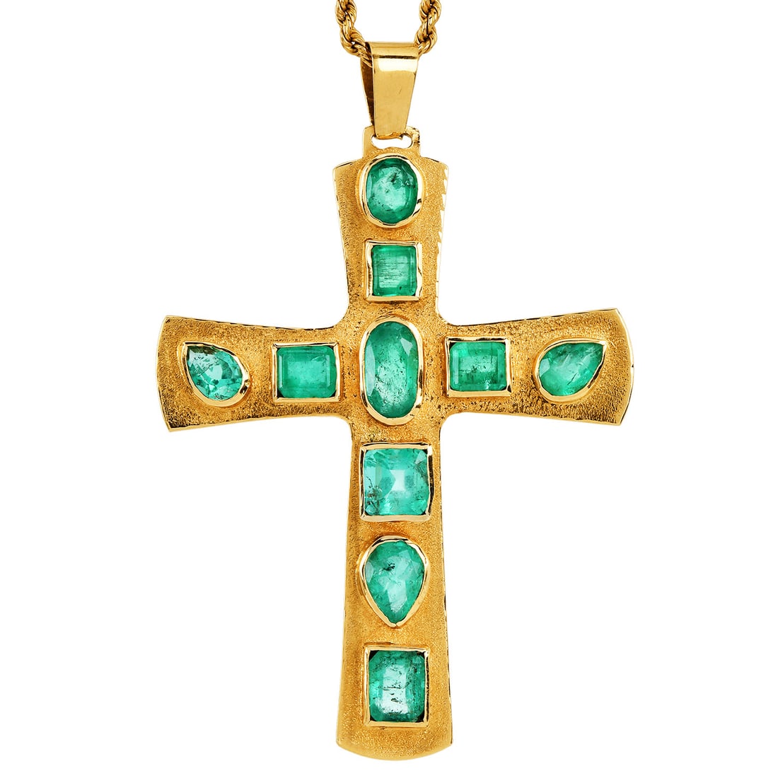 Vintage GIA Colombian 12.00ct Emerald 18K Yellow Gold Large Cross Pendant 18 grams: GIA Colombian Emerald 18K Yellow Gold Large Cross Pendant Metal: 18K Yellow Gold Measurements: Approximately 2 inches x 2 15/16 inches Total Weight: Approximatel
