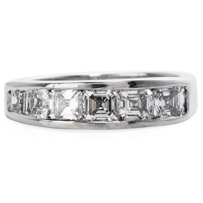 GIA Certified 1.59ct Asscher cut Diamond14K White Gold Wedding Band Ring 3.9 Grams: High Quality Near Colorless Diamonds, for a magnificent wedding band ring, Crafted in solid 14K White Gold, the center is adorned by 6 GIA certif