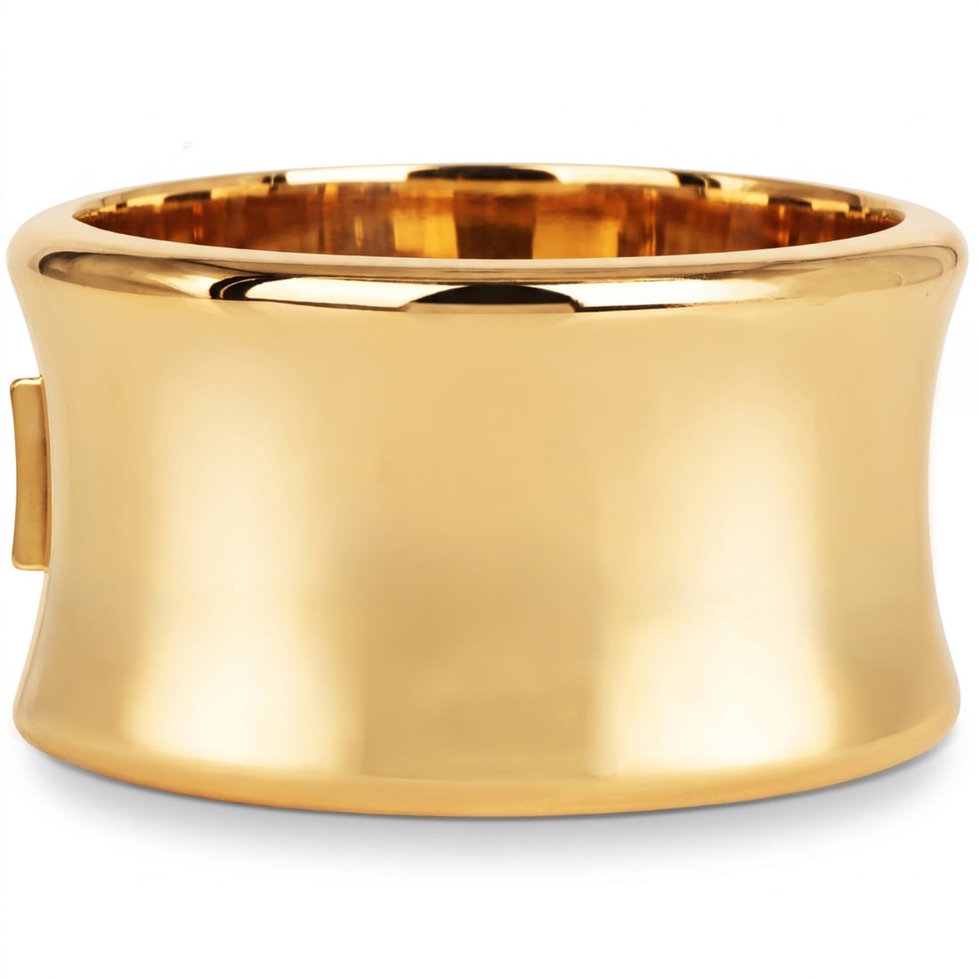 Italian Jacente 18K Yellow Gold Concave High Polish Wide Bangle Bracelet: Exquisite Vintage Jacente 18K Yellow Gold Wide Cuff Bracelet ? Italian Estate Jewelry