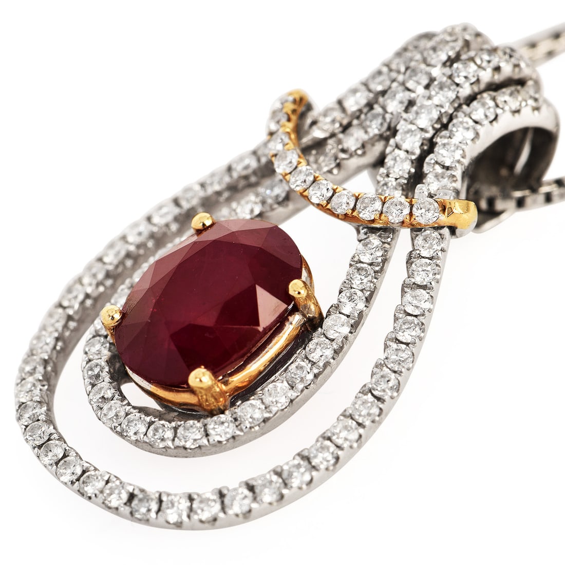 Estate Ruby 2.55ct Diamond 14K Yellow & White Gold Slide Pendant 4 Grams (1 of 4)