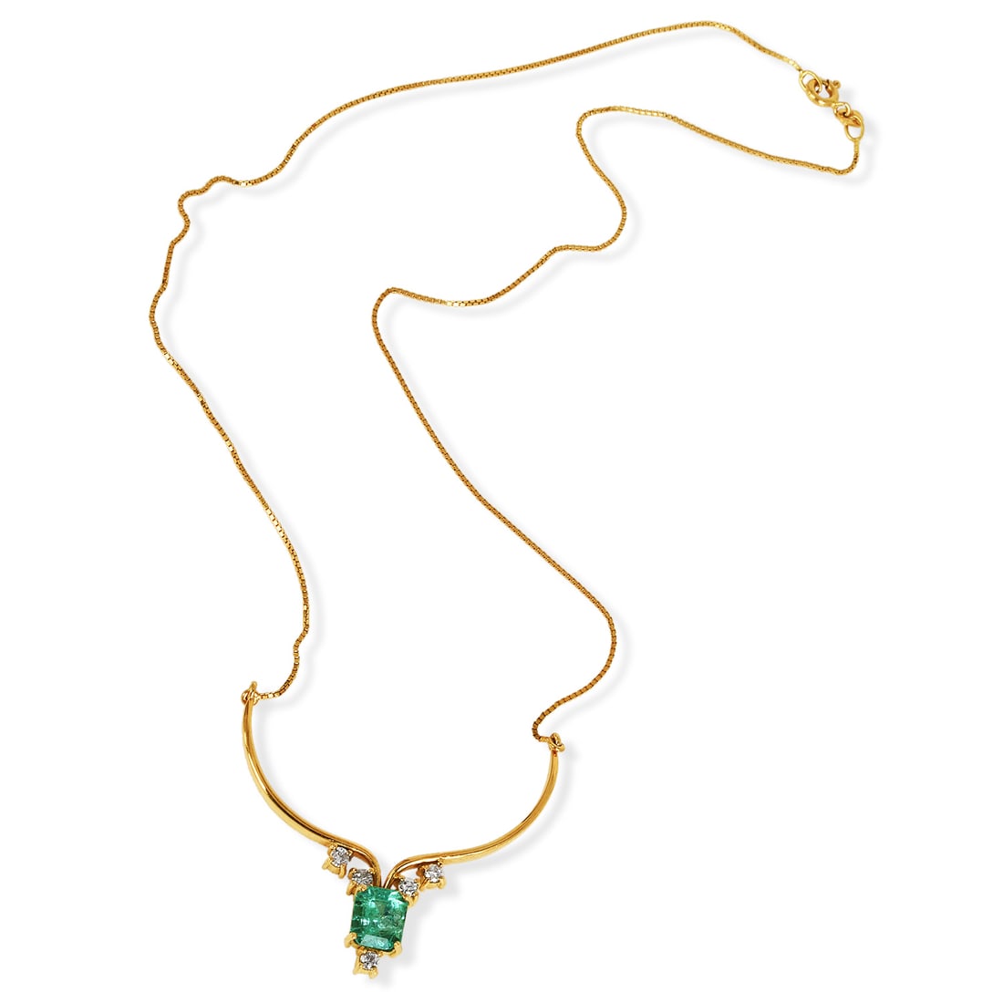 Estate Emerald 1.90ct Diamond 18K Yellow Gold Pendant Necklace 7.1 Grams: " Estate Emerald Diamond 18K Yellow Gold Pendant Necklace Metal: 18K Yellow Gold Total Weight: Approximately 7.1 grams Chain Length: Approximately 16 inches Pendant Width: Approximately 2