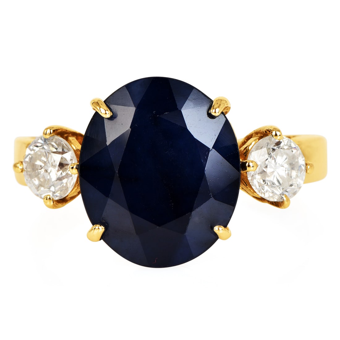Estate Sapphire 5.50ct Diamond 14K Yellow Gold Three Stone Ring 5.3 Grams (1 of 5)