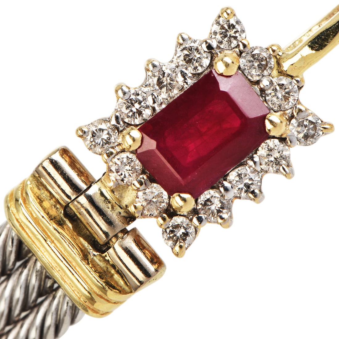 Vintage Ruby 0.70ct Diamond 14K Yellow & White Gold Cable Link Bracelet 20.3 Grams: " Vintage Ruby Diamond 14K Yellow & White Gold Cable Link Bracelet Metal: 14K Yellow & White Gold Total Weight: Approximately 20.3 grams Length: Approximately 7 inches Clasp: Lobster Clasp