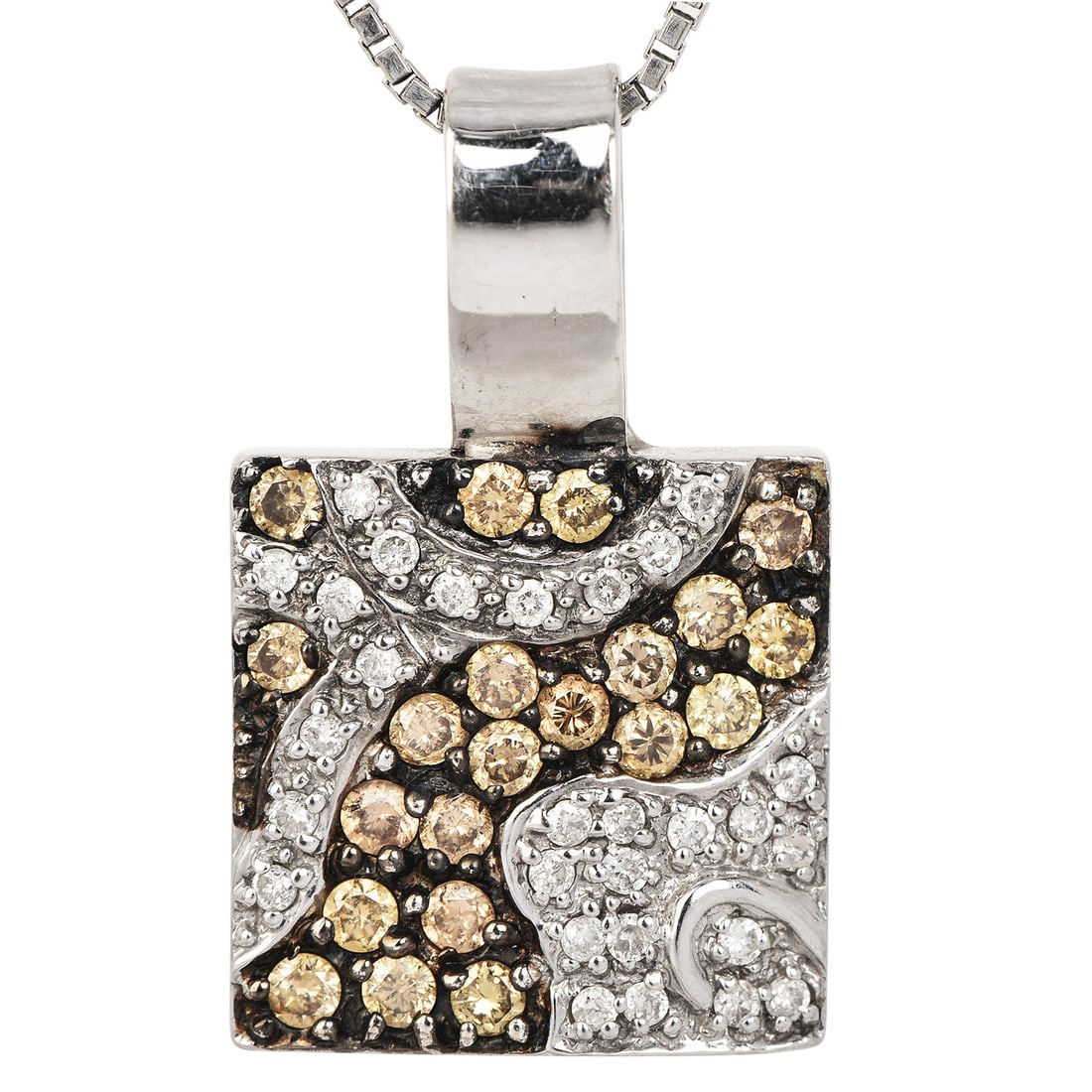 Estate 0.80ct Brown Diamond 14K White Gold Slide Floral Pendant 4.7 Grams: " Estate Brown Diamond 14K White Gold Slide Pendant Metal: 14K White Gold Pendant Measurements: Approximately 1 inch x 0.6 inches SKU: JODI-481 Primary Gemstones: Brown