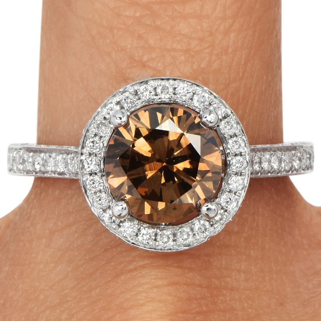 Estate Orangey Brown 2.73ct Diamond 18K White Gold Hidden Halo Engagement Ring (1 of 5)