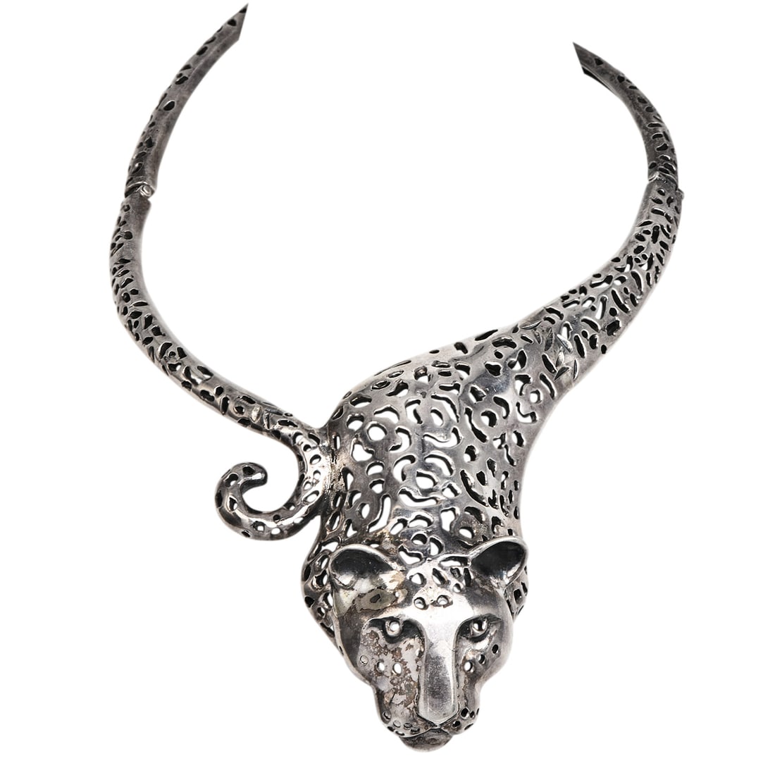 Emilia Castillo Sterling Silver Jaguar Head Choker Necklace 160 Grams (1 of 4)