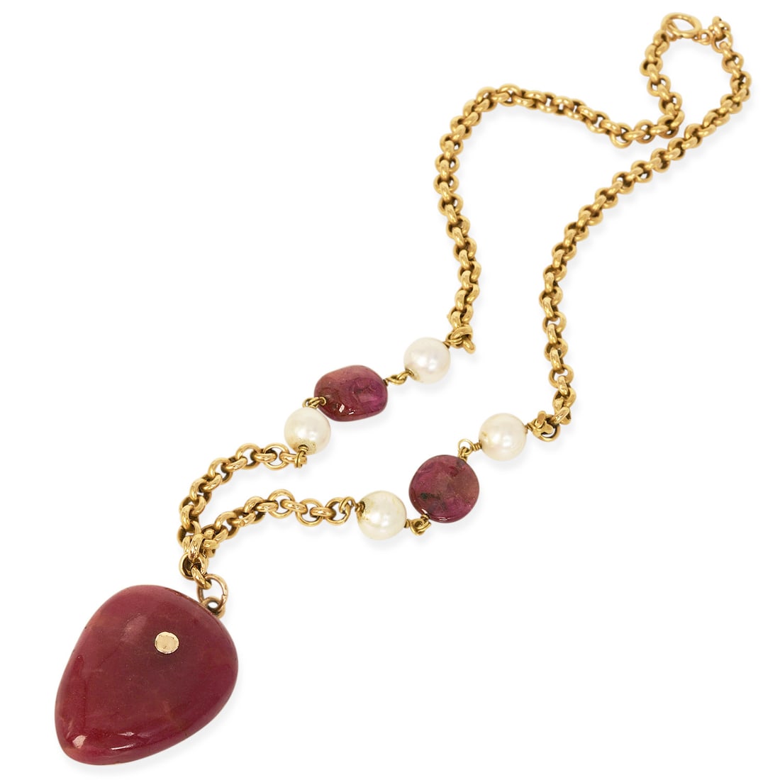 Vintage 30ct Ruby & Cultured Pearl 18K 14K Yellow Gold Pendant Necklace 30.3 Grams (1 of 4)