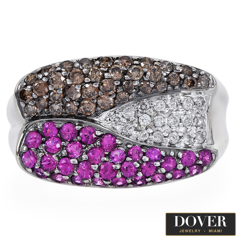 LeVian Diamond Sapphire 18K White Gold Pave Crossover Band Ring 6.7 Grams (1 of 5)