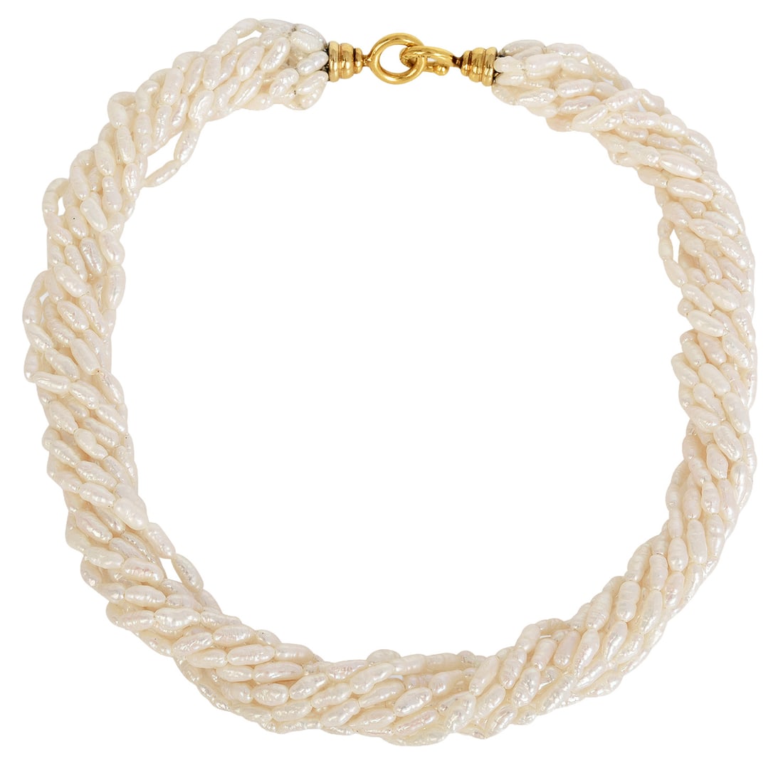 Tiffany & Co. Paloma Picasso 18K Yellow Gold Baroque Pearl 10-Strand Necklace 61.7 Grams: Tiffany & Co. Paloma Picasso 18K Yellow Gold Baroque Pearl 10-Strand Necklace Designer: Paloma Picasso for Tiffany & Co. Metal: 18K Yellow Gold Gemstone: Baroque