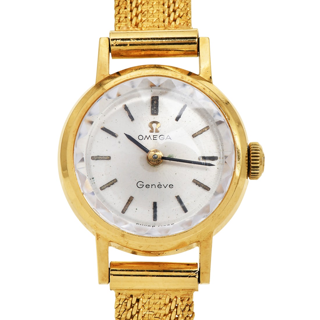 Vintage Ladies Omega Geneve 18K Yellow Gold Mesh Band Watch 23.02 Grams: Vintage Ladies Omega Geneve 18K Yellow Gold Mesh Band Watch Brand: Omega Model: Geneve Metal: 18K Yellow Gold Bracelet: 18K Yellow Gold Me