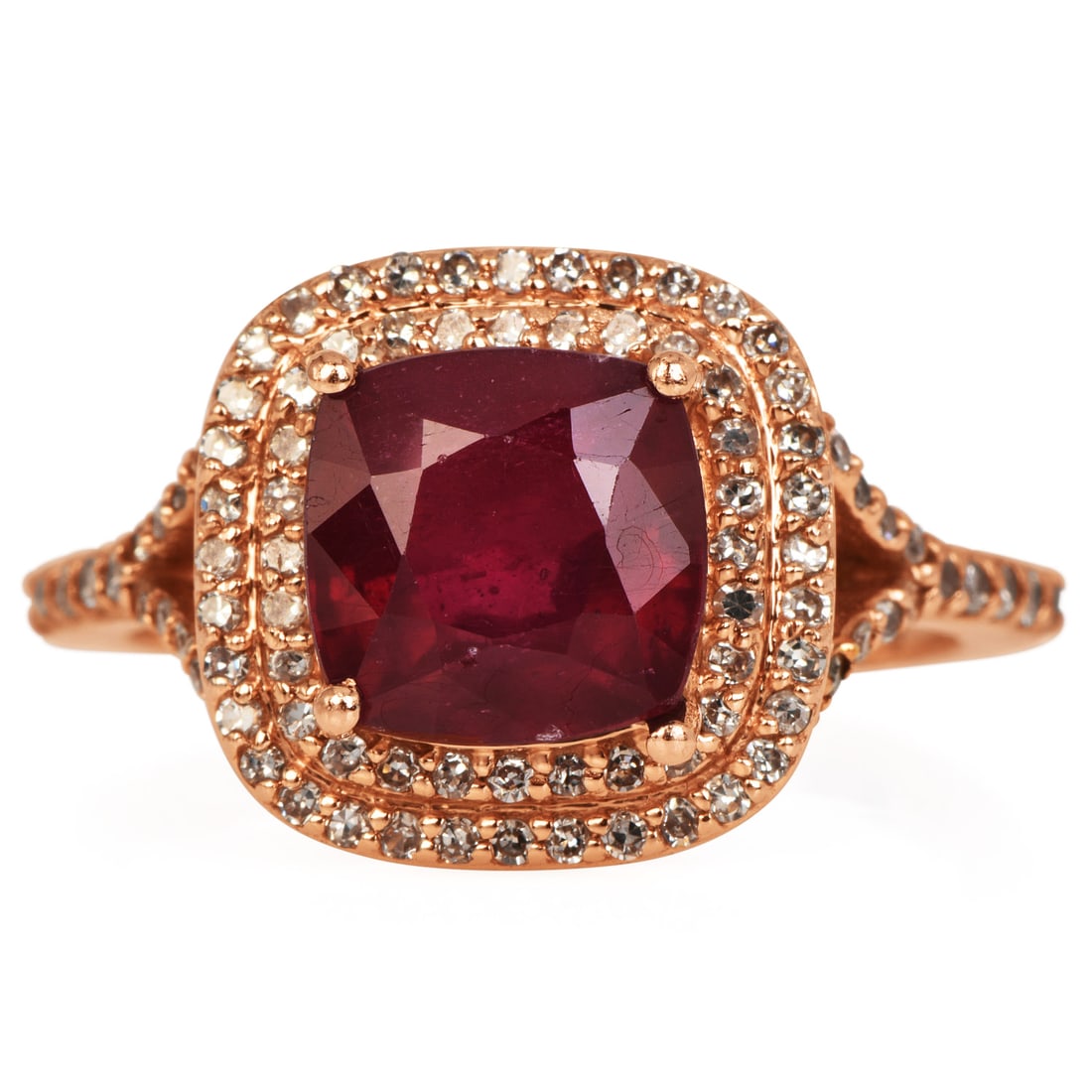 EFFY Ruby 2.91ct Diamond 14K Rose Gold Double Halo Ring (1 of 6)
