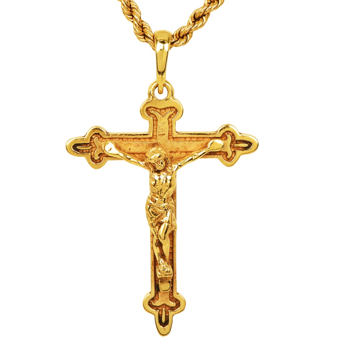 Estate 14K Yellow Gold Jesus Cross Pendant 5.8 Grams: Estate 14K Yellow Gold Jesus Cross Pendant Metal: 14K Yellow Gold Design: Jesus Cross Total Weight: Approximately 5.8 grams Pendant Measurement