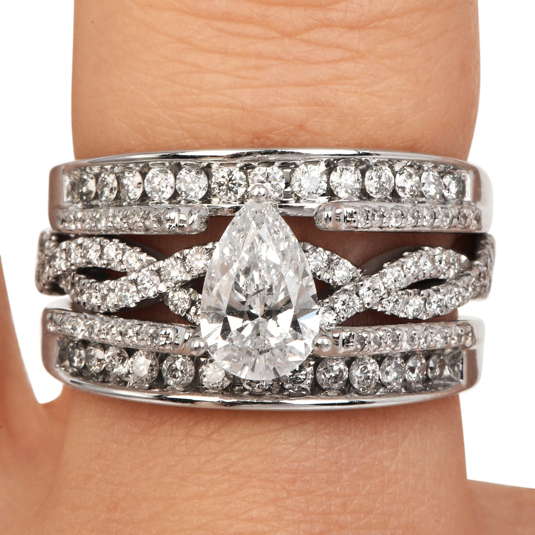 Neil Lane 1.50ct Diamond 14K White Gold Three-Ring Wedding Set 8.8 Grams (1 of 5)