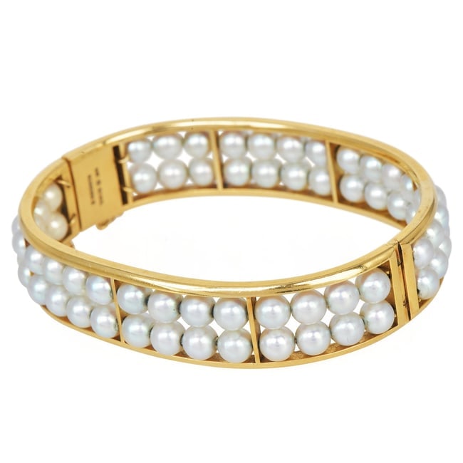Vintage Mikimoto Tokyo Akoya Pearl 14K Yellow Gold Bangle 37.3 Grams (1 of 5)