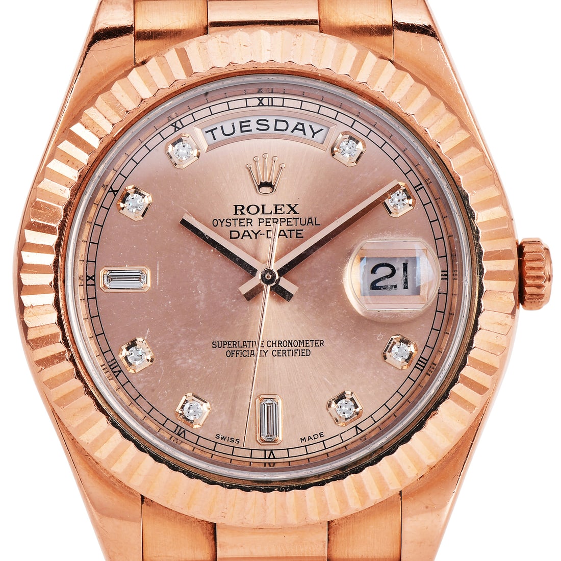 Rolex Day-Date II 218235 18K Rose Gold Pink Diamond Dial Automatic Watch Full Box and Papers: Rolex Day-Date II 218235 18K Rose Gold Pink Diamond Dial Automatic Watch Brand: Rolex Model: Day-Date II Reference: 218235 Year: 2011<