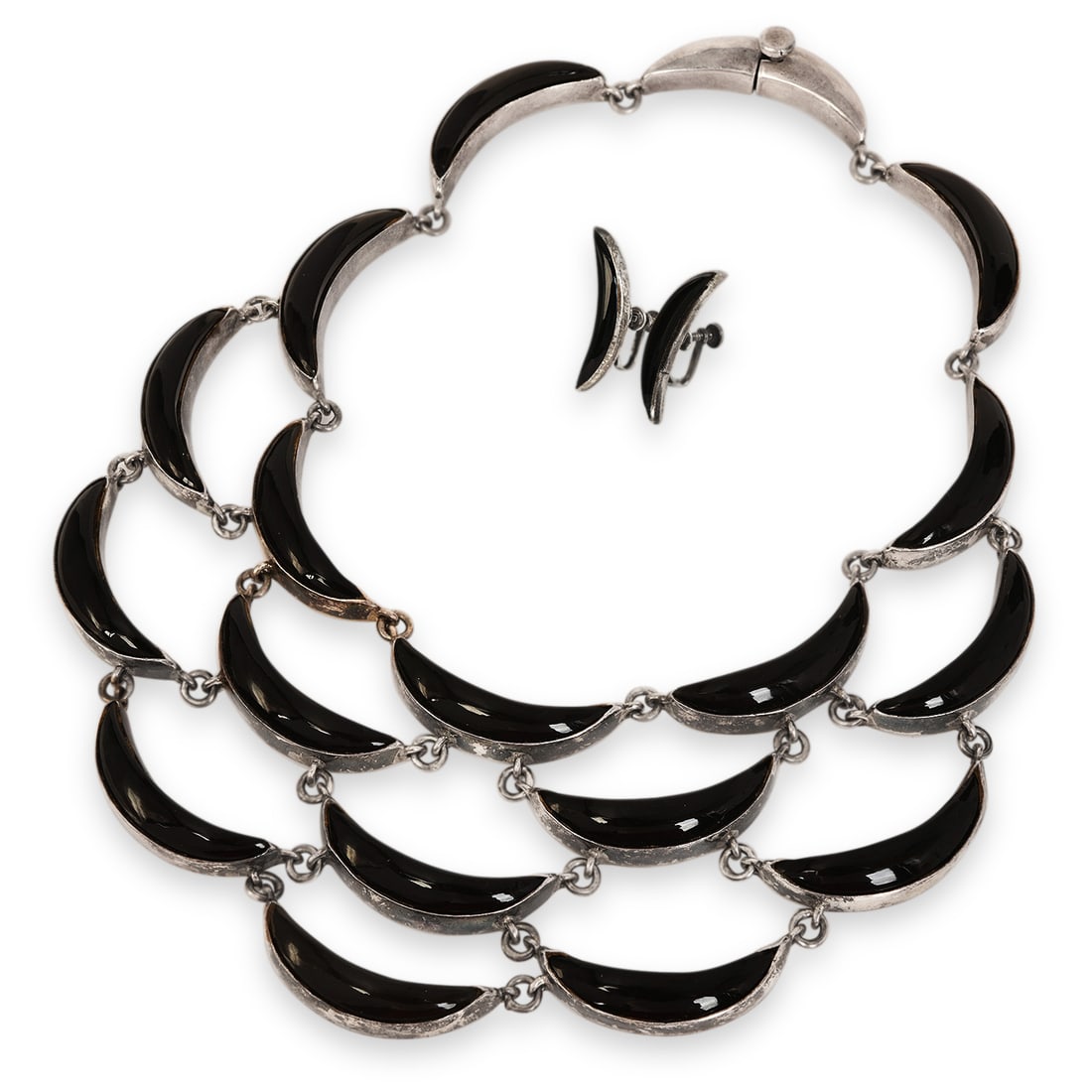 Vintage Antonio Pineda Taxco Mexican Modernist Obsidian & Sterling Silver Jewelry Suite (1 of 6)
