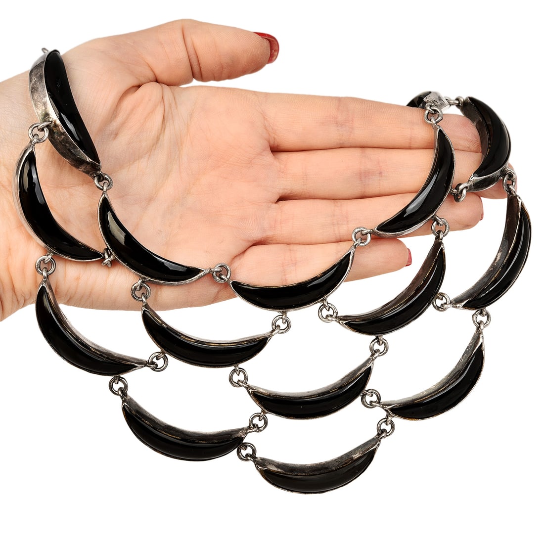 Vintage Antonio Pineda Taxco Mexican Modernist Obsidian & Sterling Silver Jewelry Suite - 5