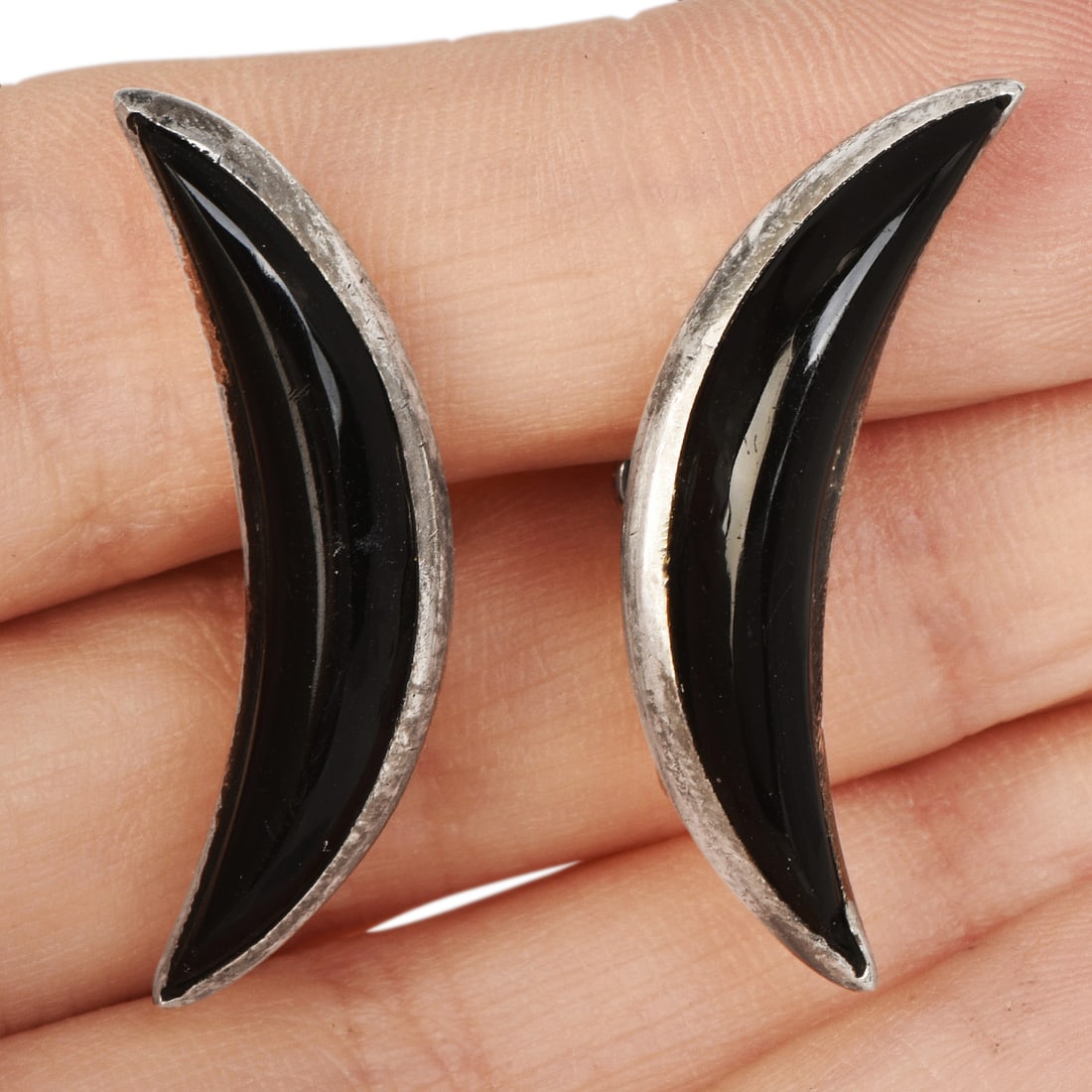 Vintage Antonio Pineda Taxco Mexican Modernist Obsidian & Sterling Silver Jewelry Suite - 6