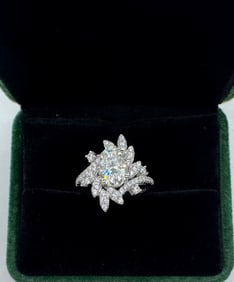 Moissanite Ring Mounted in Sterling With White Gold Overlay, COA & Box