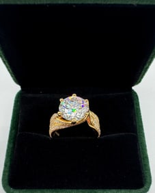 Moissanite Ring Mounted in Sterling With Yellow Gold Overlay, COA