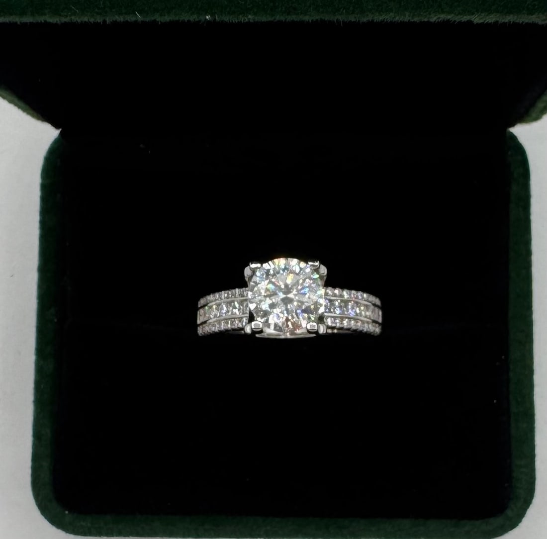 Moissanite Ring Mounted in Sterling W/ White Gold Overlay, COA & Box (1 of 3)