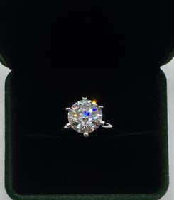 5 CT Moissanite Ring Mounted in Sterling W/ White Gold Overlay, COA & Box