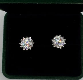 Moissanite Earrings in Sterling W/ White Gold Overlay, COA