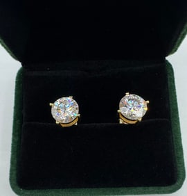 Moissanite Long Earrings in Sterling W/ Yellow Gold Overlay & COA
