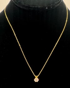 Moissanite Necklace Sterling W/ Yellow Gold Overlay & COA