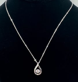 Moissanite Necklace Sterling W/ White Gold Overlay & COA
