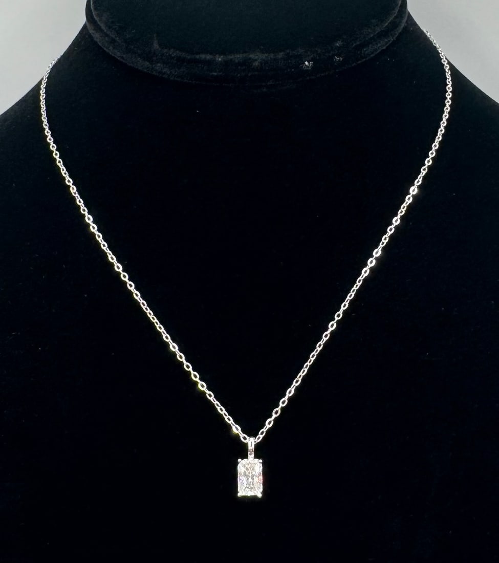 Radiant Moissanite Necklace Sterling W/ White Gold Overlay & COA (1 of 2)
