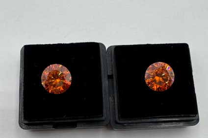 Pair Of Orange Moissanites 3 Carats W Certificate Of Authenticity