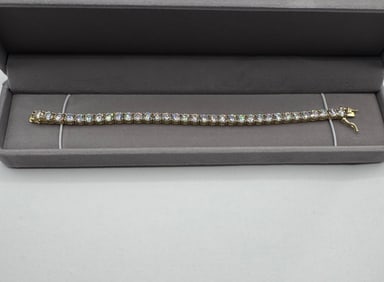 Moissanite Bracelet in Sterling with Yellow Gold Overlay, with Report & Box
