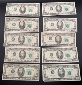 Ten 1980s Twenty Dollar Bills