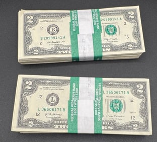 Two Hundred Two Dollar Bills Bundles