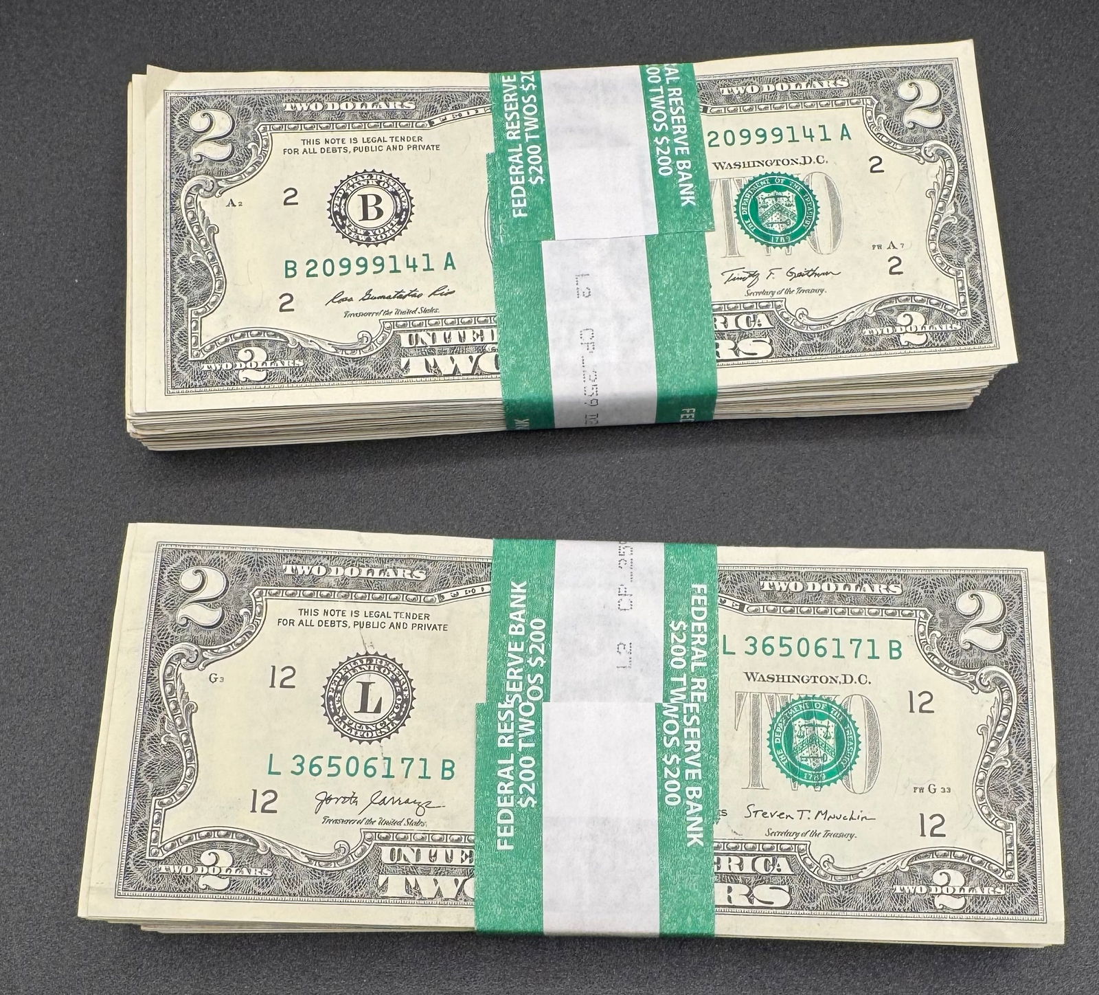 Two Hundred Two Dollar Bills Bundles (1 of 2)