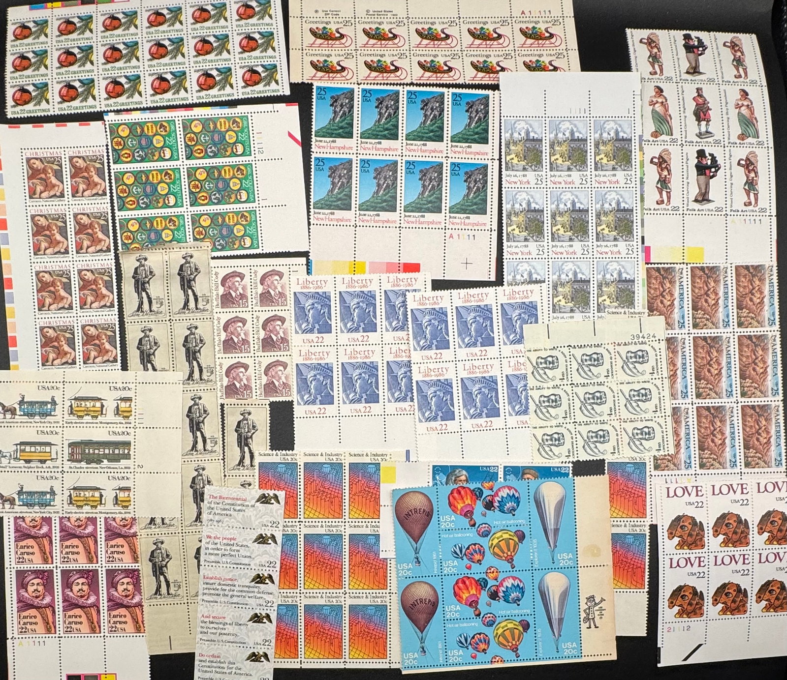 Stamps Lot Of Folk Art, Love, Early Eletric Street Car & More: Stamps Lot Of Folk Art, Love, Early Eletric Street Car & More