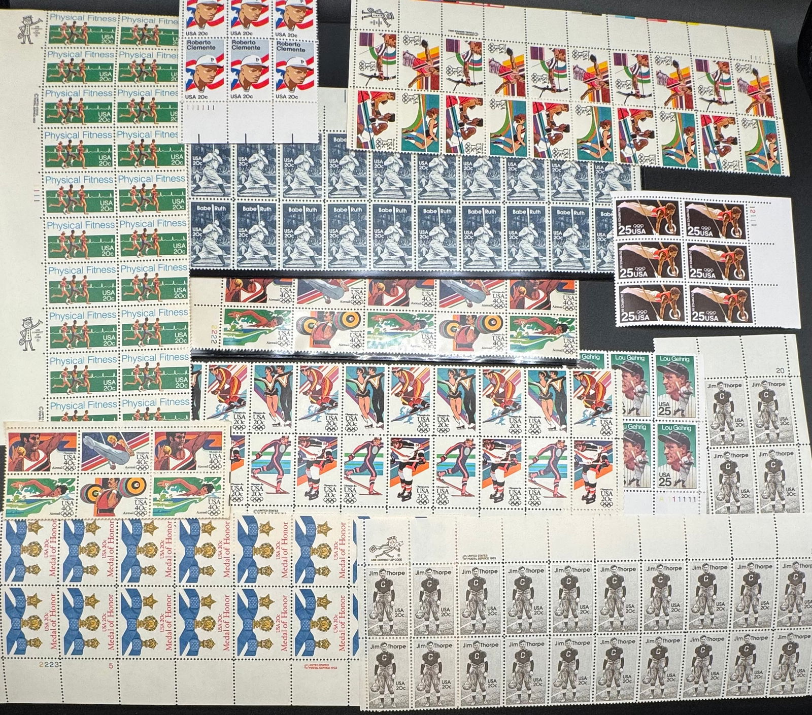 Stamps Sheets Lot Of Babe Ruth, Lou Gehrig, Jim Thorpe, Roberto Clemente & More (1 of 1)