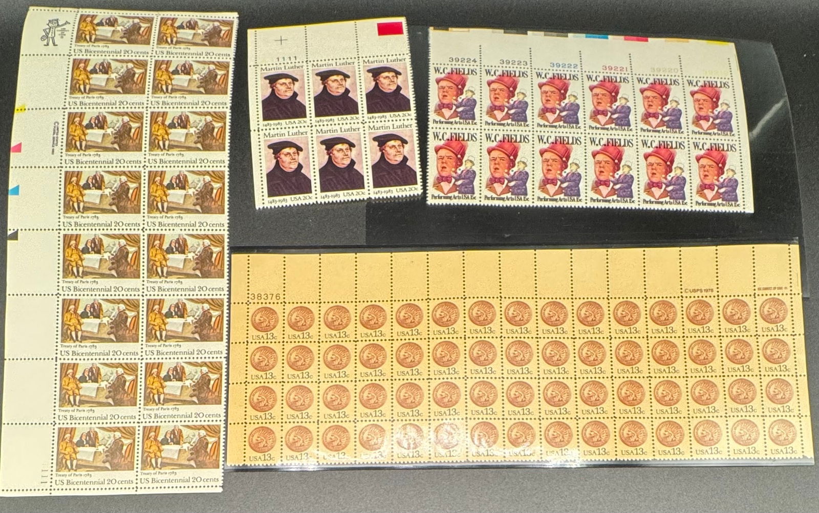 Stamps Sheets Lot Of Treaty Of Paris 1783, USA 13 , Martin Luther & W C Fields (1 of 1)