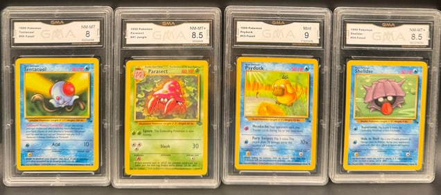 1999 Pokemon Shellder, Psyduck, Parasect & Tentacool Cards
