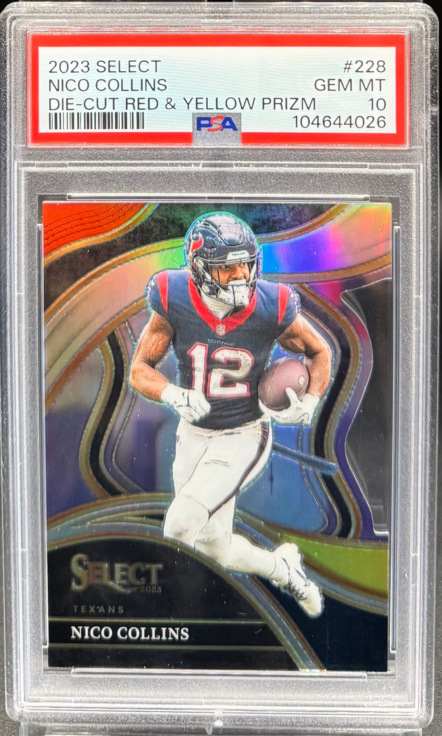 2023 Select Nico Collins Die Cut Red Yellow Prizm Card: 2023 Select Nico Collins Die Cut Red Yellow Prizm Card PSA Mint 10