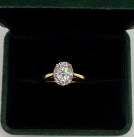 3 Carats Moissanite Ring Mounted in Sterling With Yellow Gold Overlay, COA