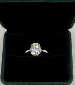 3 Carats Moissanite Ring Mounted in Sterling With White Gold Overlay, COA