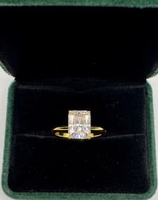 Radiant Moissanite Ring Mounted in Sterling With Yellow Gold Overlay, COA