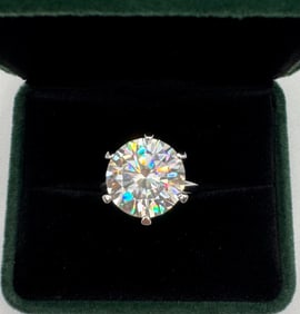 10 Carats  Moissanite Ring Mounted in Sterling With White Gold Overlay, COA