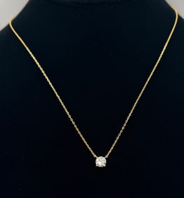 Moissanite Necklace Sterling W/ Yellow Gold Overlay & COA