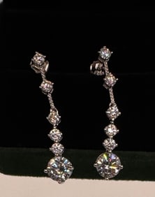 Moissanite Stud Earrings Mounted in Sterling W/ White Gold Overlay, COA