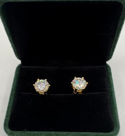 Moissanite Earrings Mounted in Sterling W/ Yellow Gold Overlay, COA